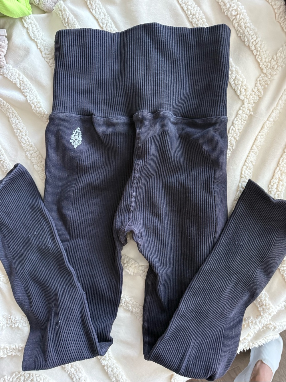 Free People Ribbed High-Waist Leggings - Black